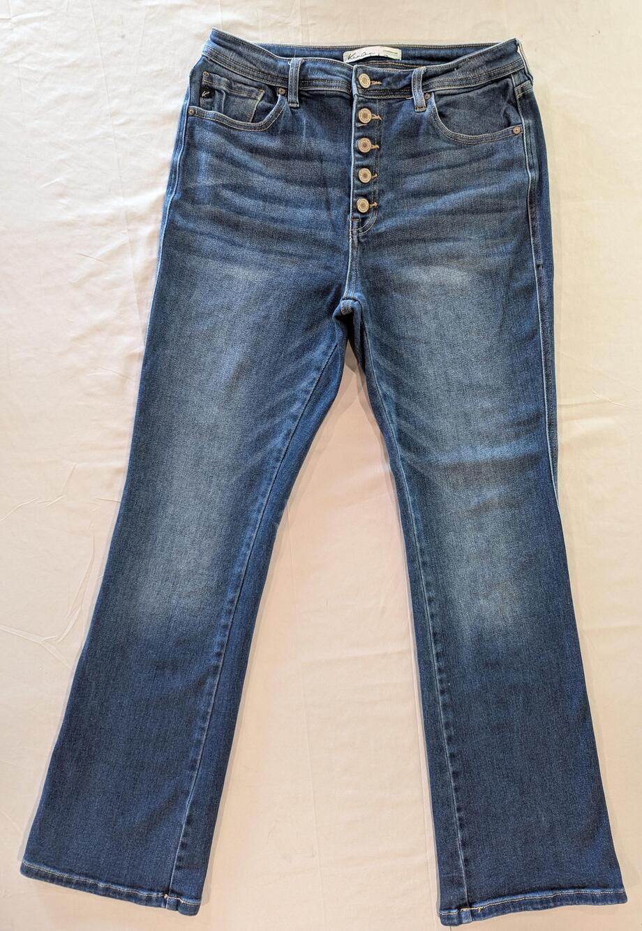 KanCan Jeans Womens 14 Blue Med Wash High Rise Bootcut Button Fly Stretch Denim